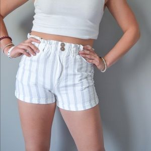 Light weight white shorts with blue pin stripes